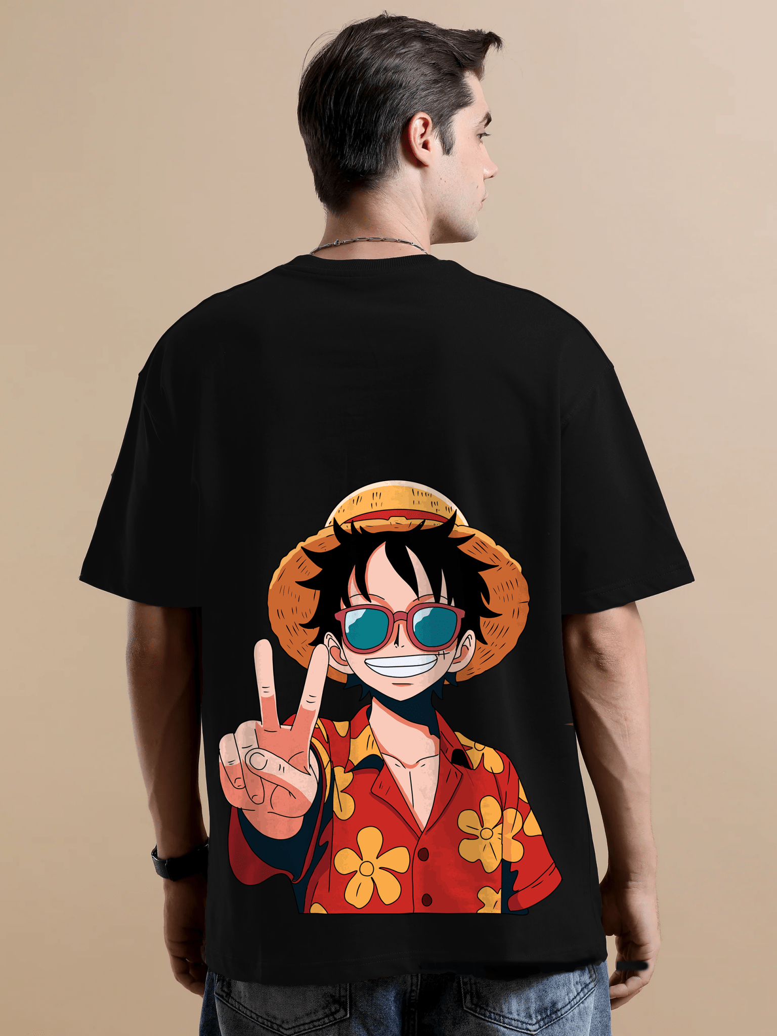 One Piece Black Oversize T-Shirt - Awara Bacha