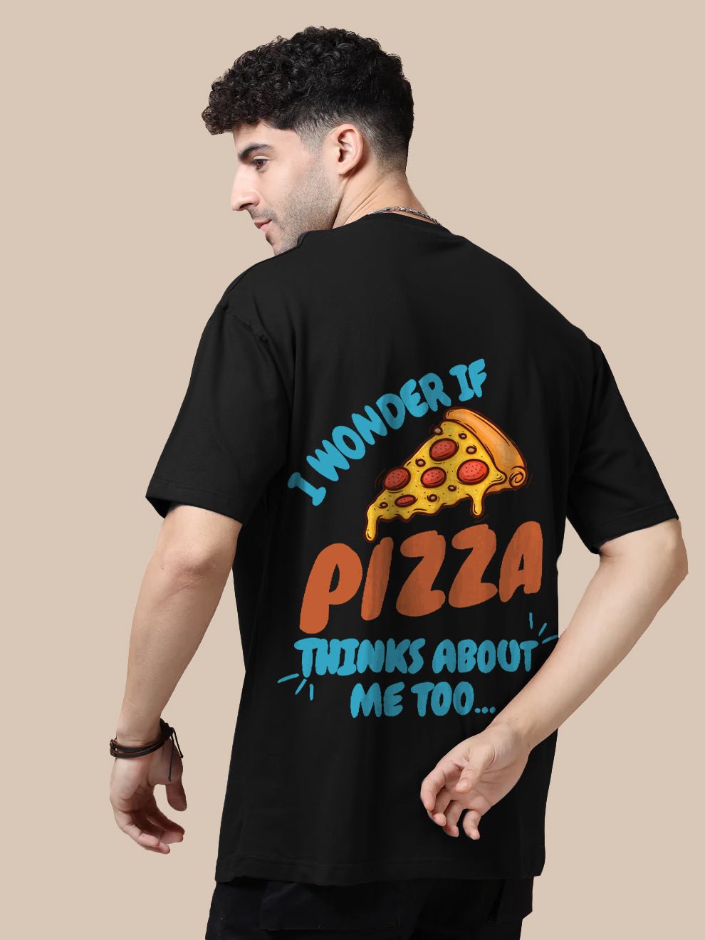 Pizza Black Oversize T-Shirt - Awara Bacha