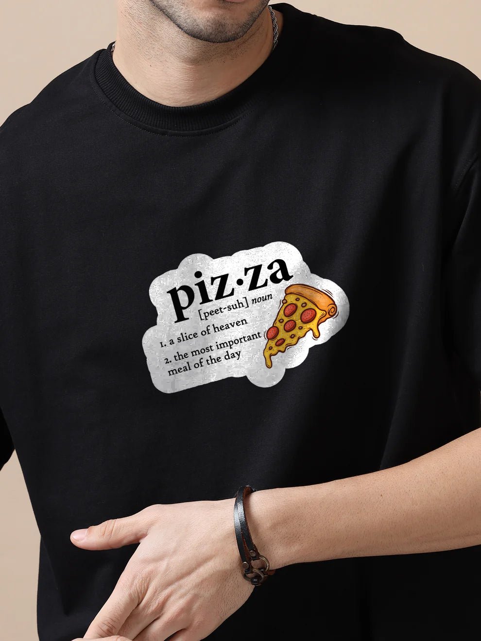Pizza Black Oversize T-Shirt - Awara Bacha