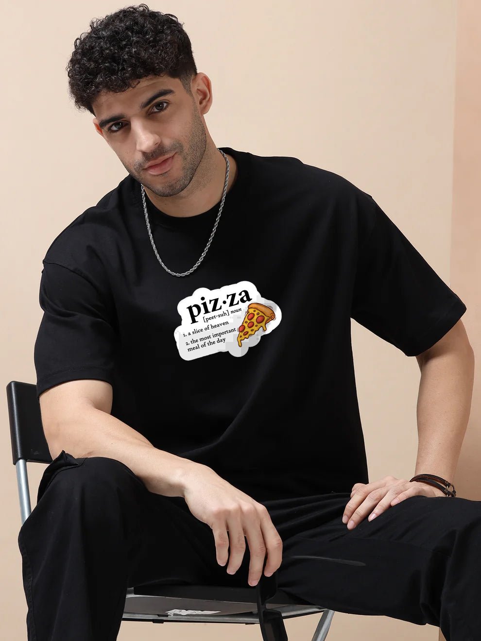 Pizza Black Oversize T-Shirt - Awara Bacha
