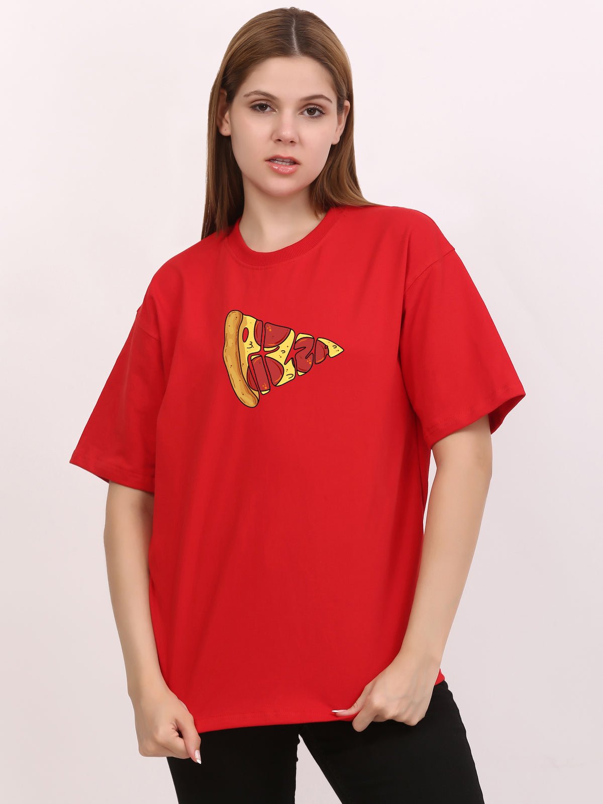 Pizza Oversize Red T-Shirt - Awara Bacha