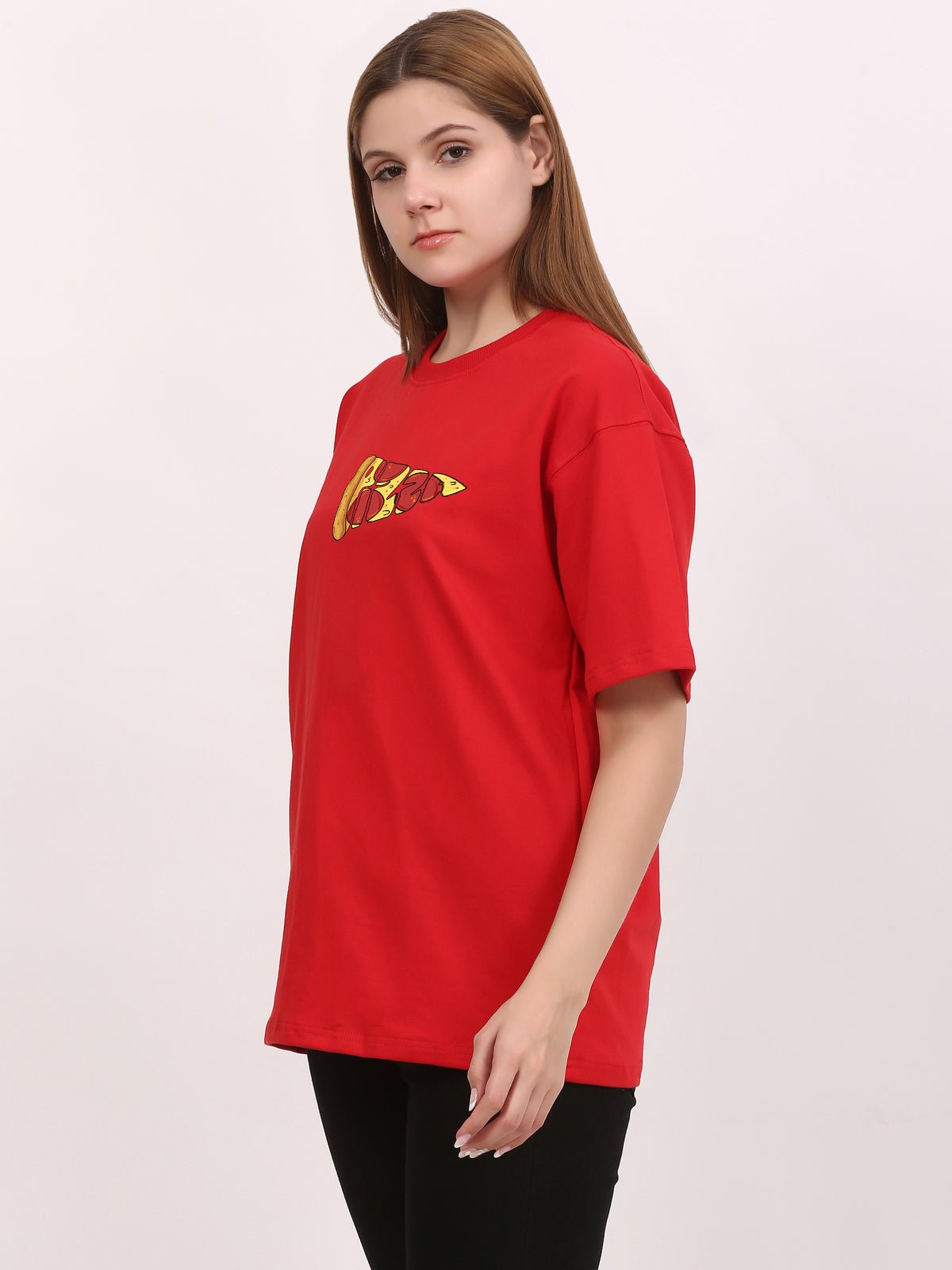 Pizza Oversize Red T-Shirt - Awara Bacha