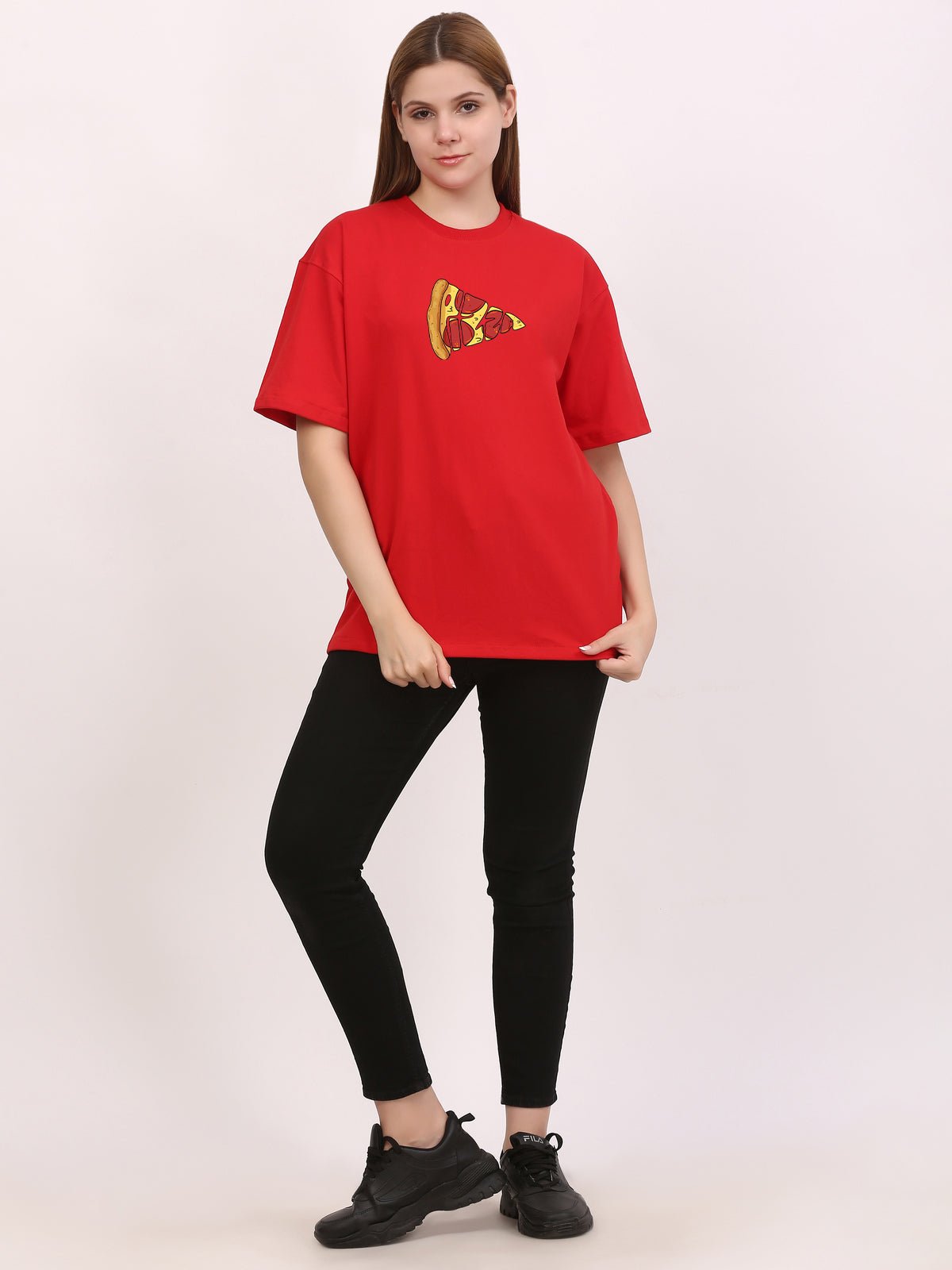 Pizza Oversize Red T-Shirt - Awara Bacha