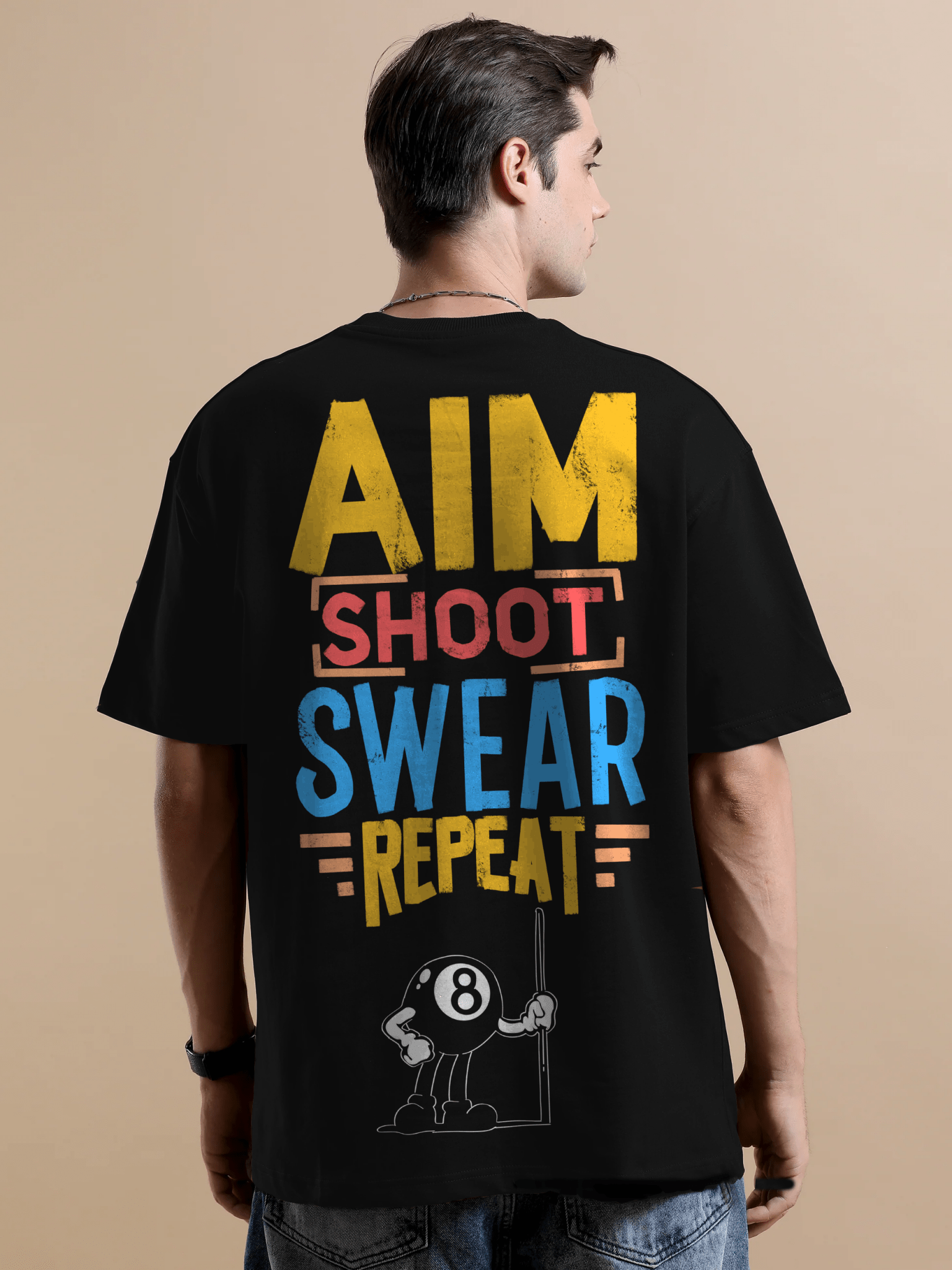 Snooker Pool Black Oversize T-Shirt - Awara Bacha