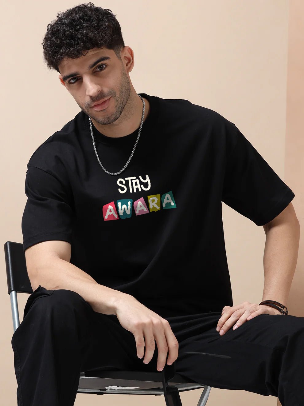 Stay Awara Black Oversize T-Shirt - Awara Bacha