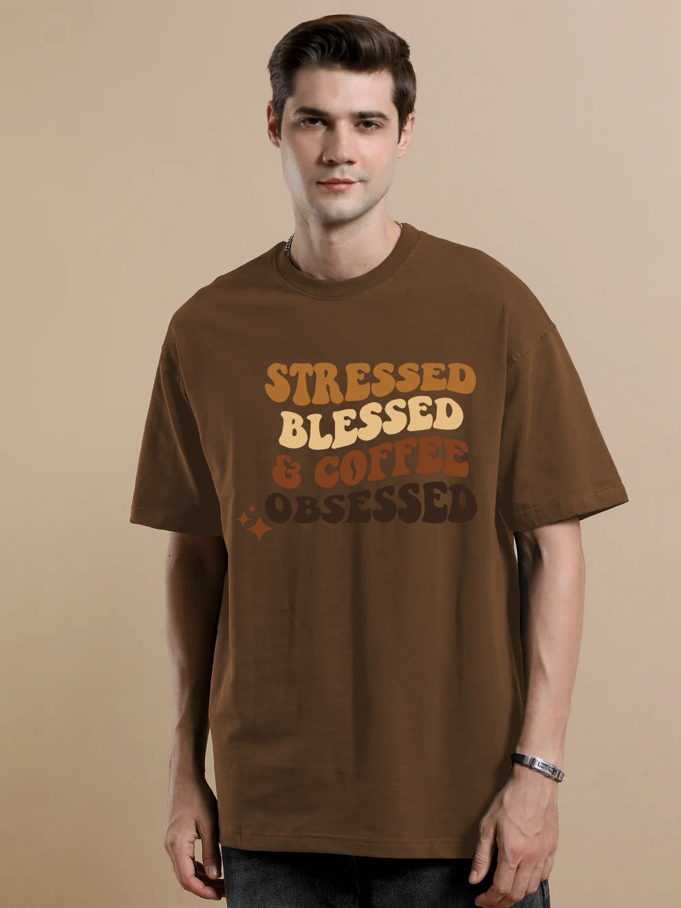 Stressed Blessed and Coffee Obsessed Oversize T-Shirt - Awara Bacha