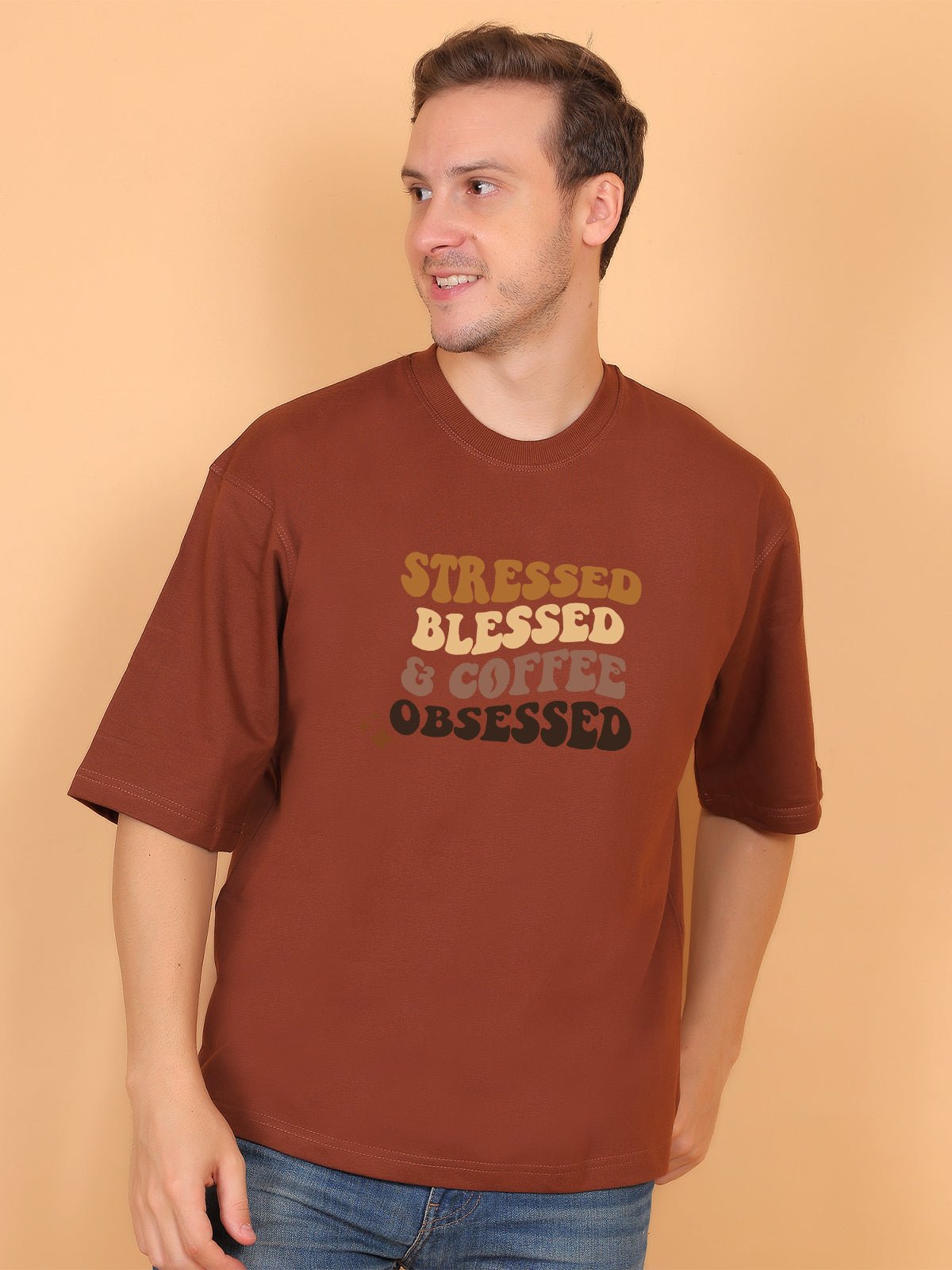 Stressed Blessed and Coffee Obsessed Oversize T-Shirt - Awara Bacha