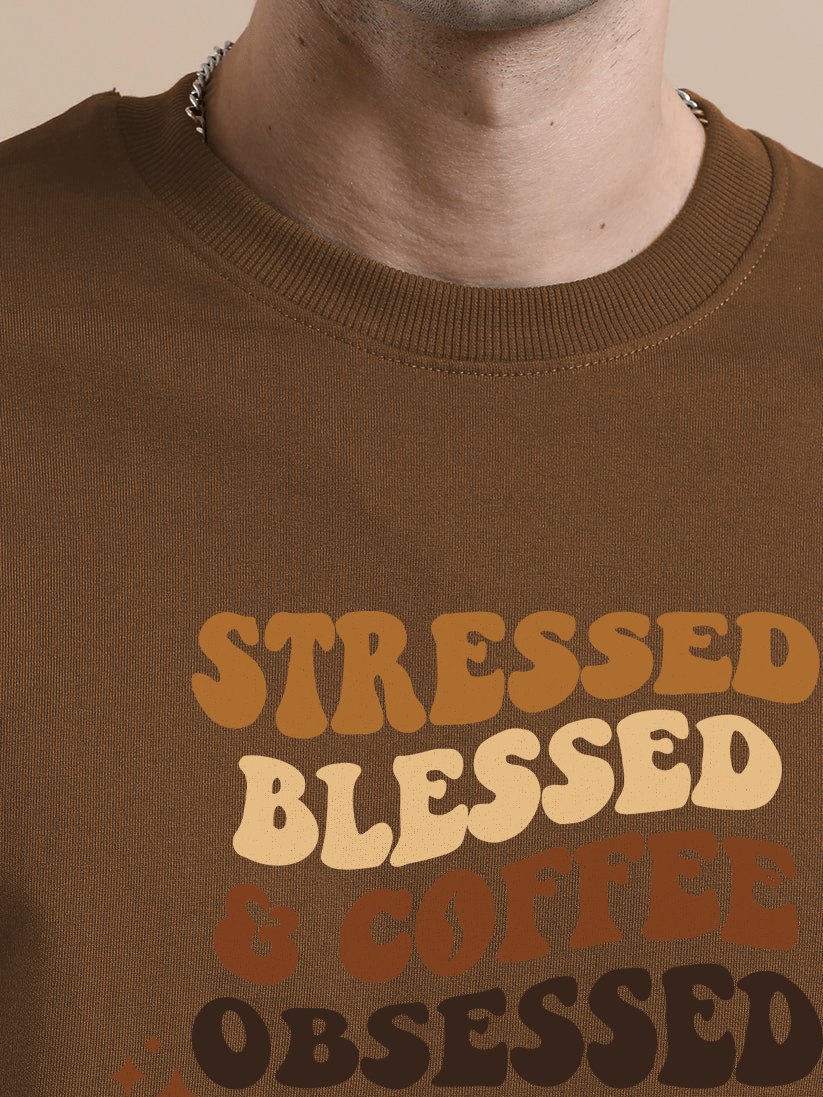 Stressed Blessed and Coffee Obsessed Oversize T-Shirt - Awara Bacha