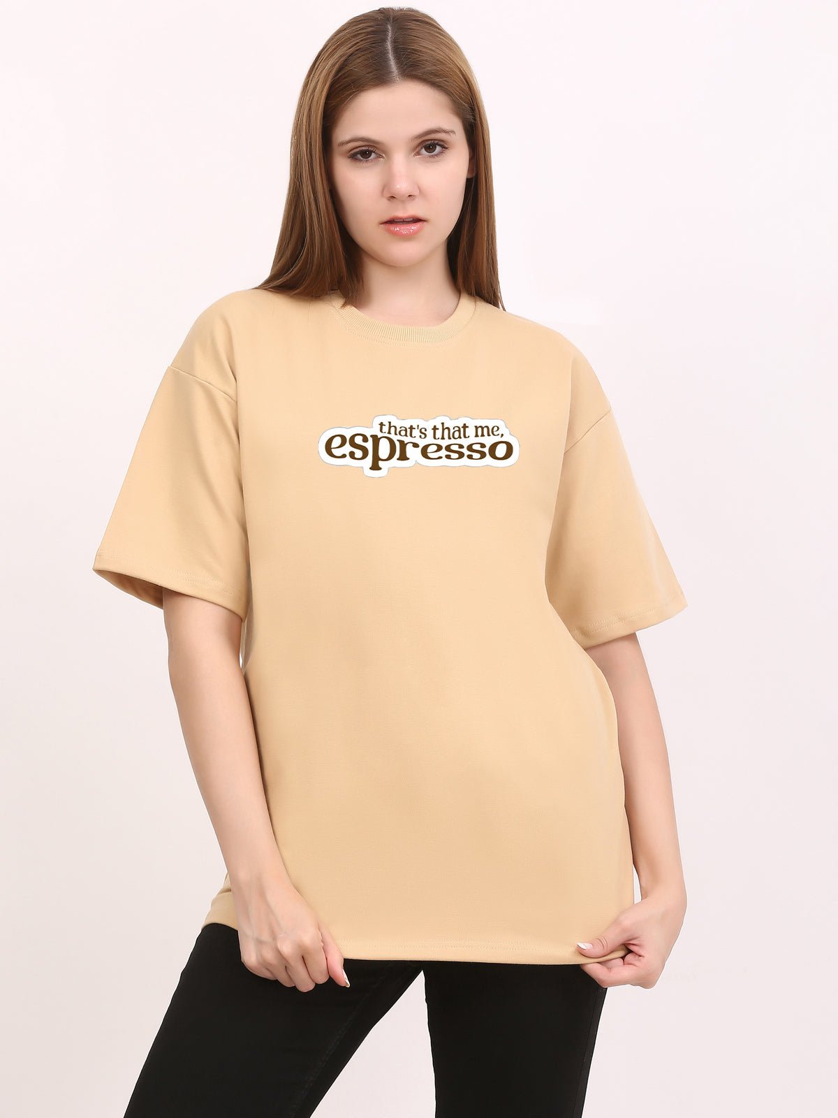 Thatsthatme Espresso Beige Oversize T-Shirt - Awara Bacha