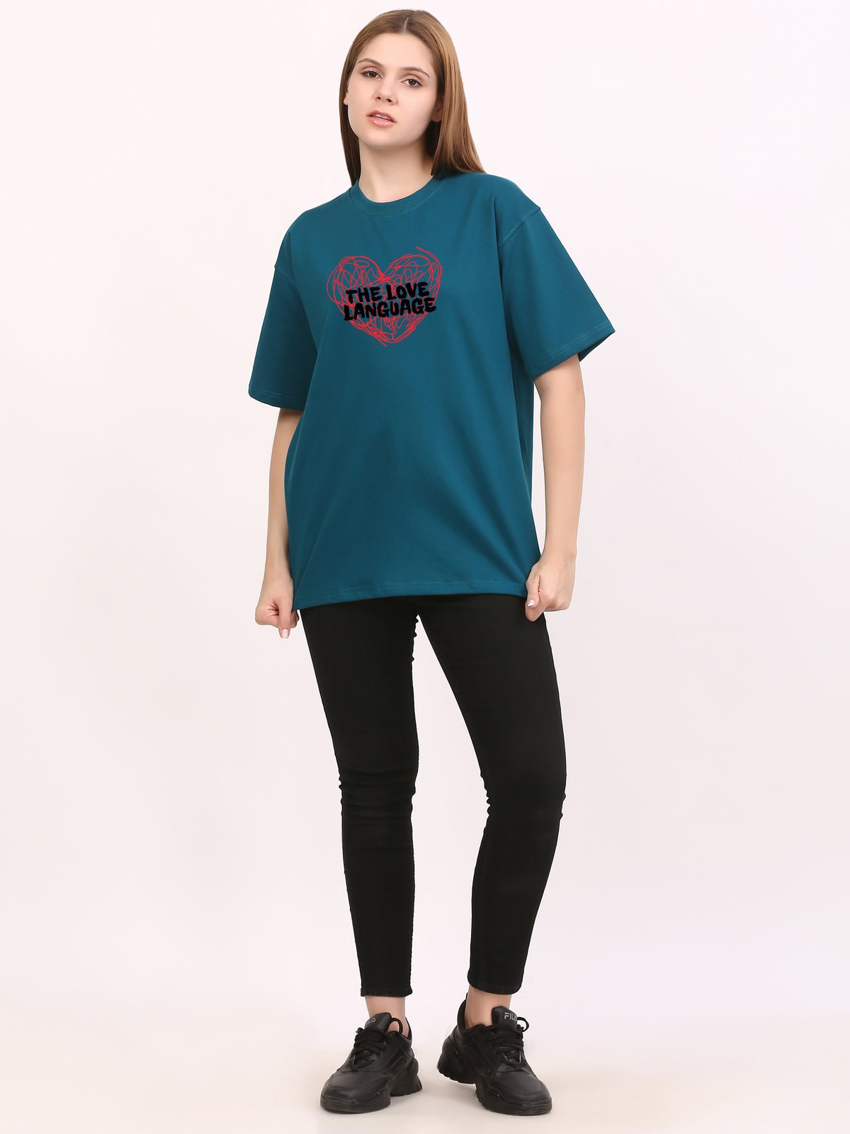 The Love Language Oversize Darkteal T-Shirt - Awara Bacha
