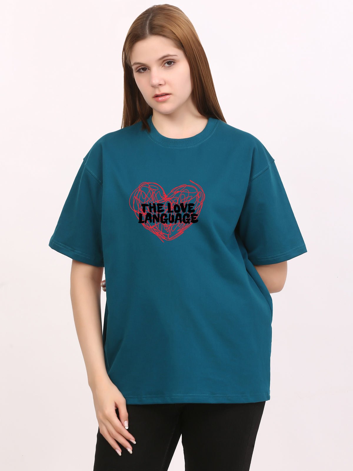 The Love Language Oversize Darkteal T-Shirt - Awara Bacha