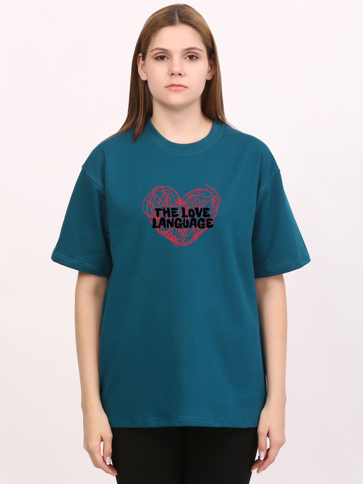 The Love Language Oversize Darkteal T-Shirt - Awara Bacha