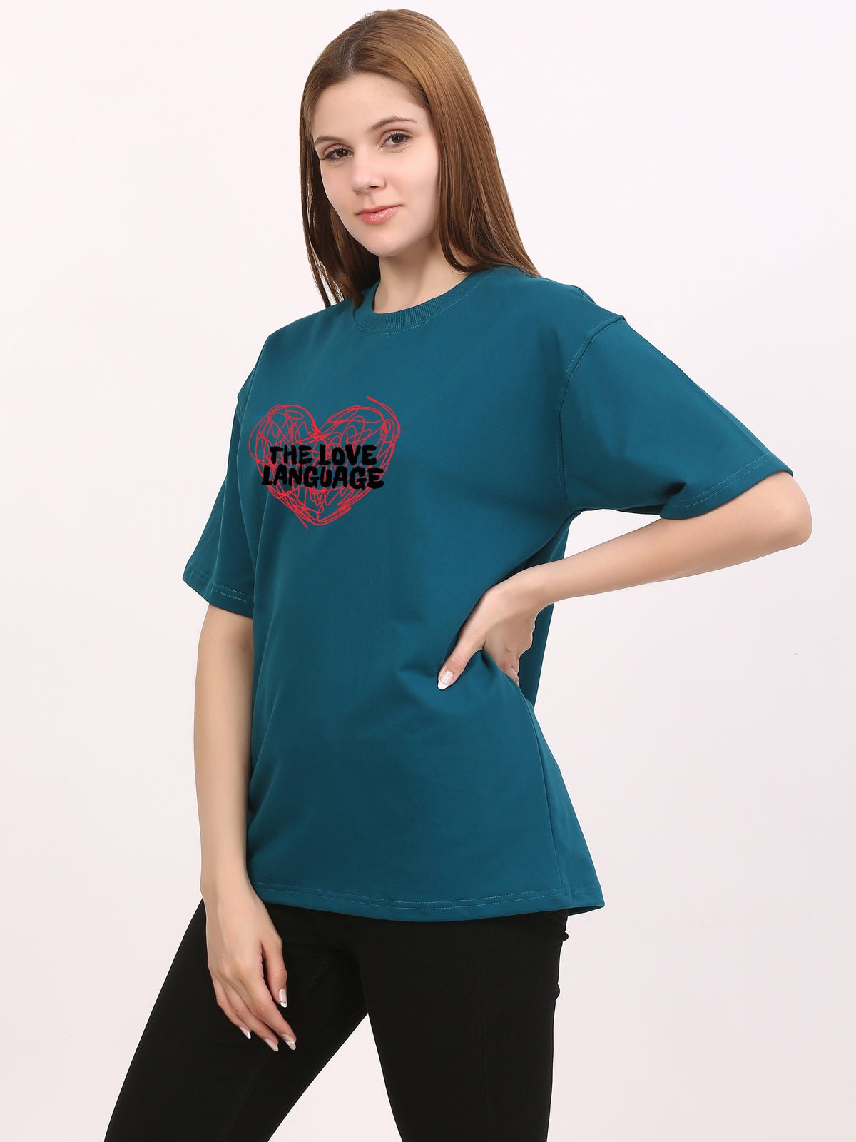 The Love Language Oversize Darkteal T-Shirt - Awara Bacha