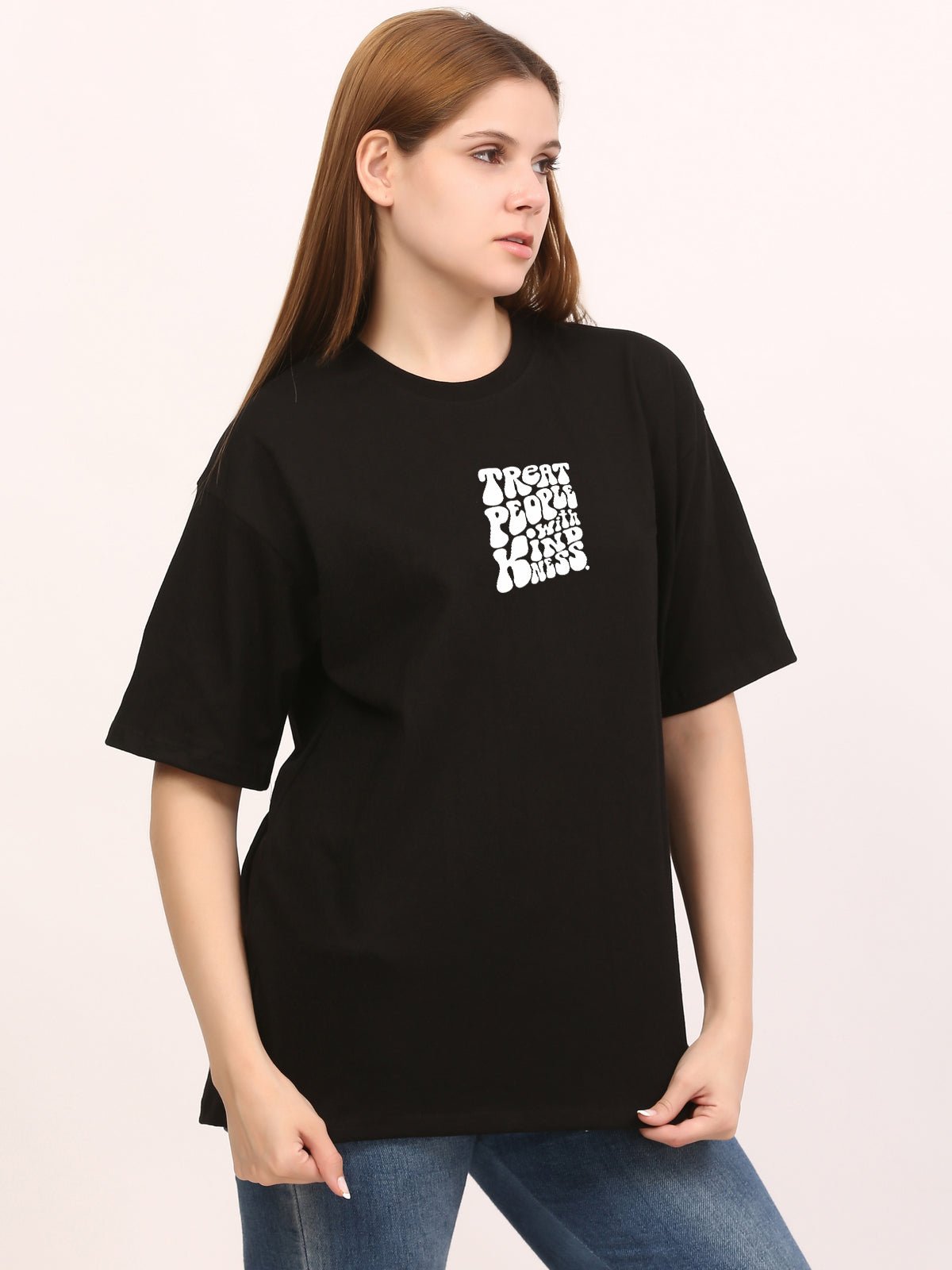 Treat people with kindness Black Oversize T-Shirt - Awara Bacha