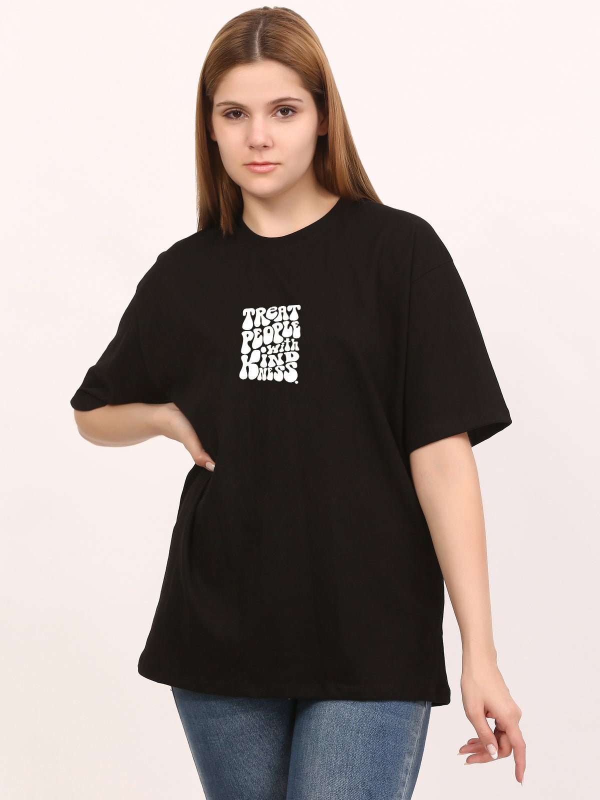 Treat people with kindness Black Oversize T-Shirt - Awara Bacha