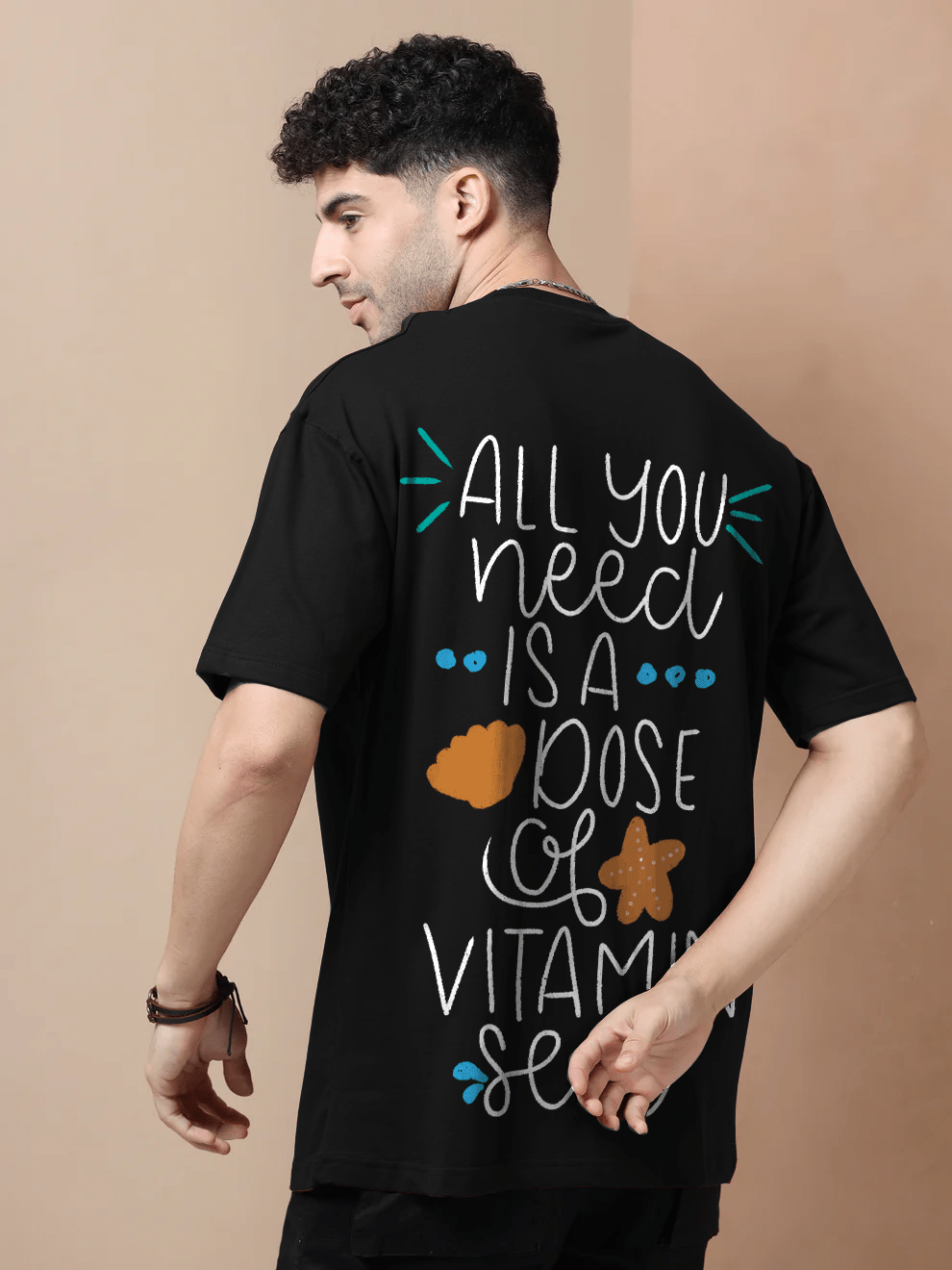 Vacation Beach Black Oversize T-Shirt - Awara Bacha