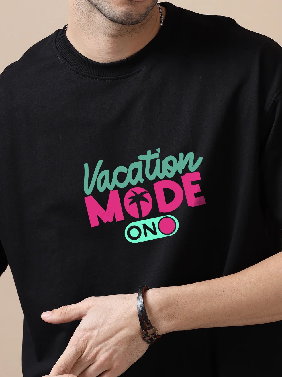Vacation Mode on Black Oversize T-Shirt - Awara Bacha