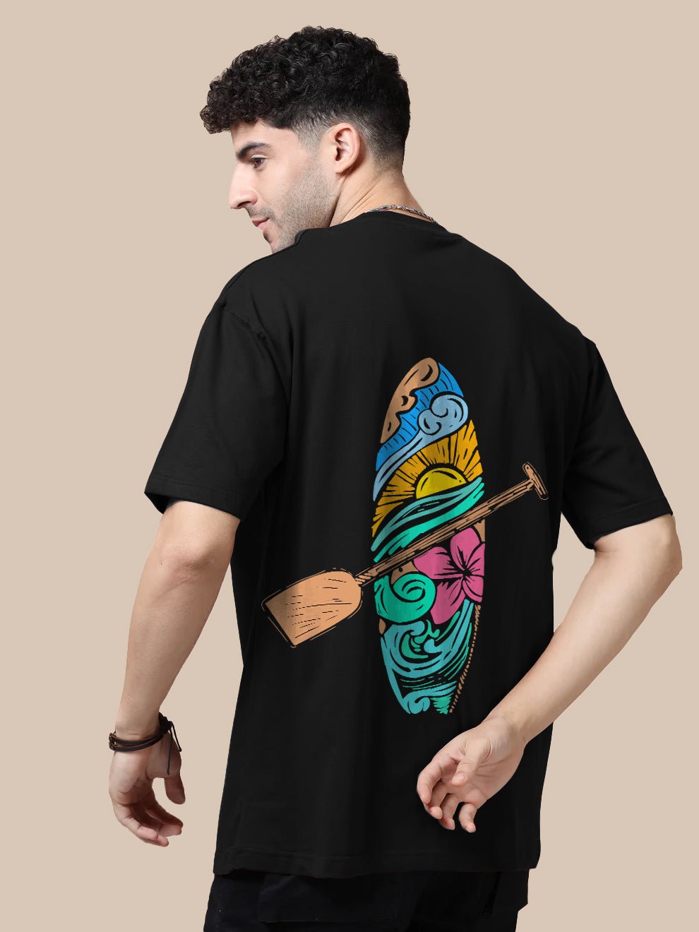Vacation Mode on Black Oversize T-Shirt - Awara Bacha